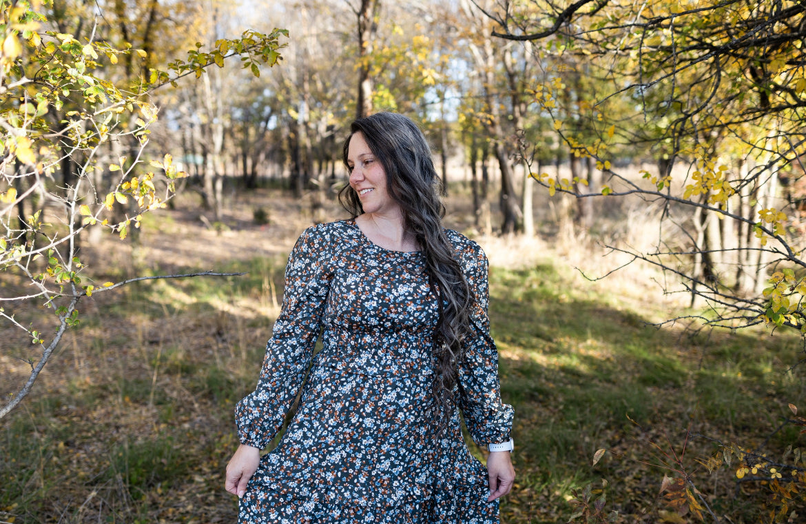 Cinched Waist Ruffle Midi Dress