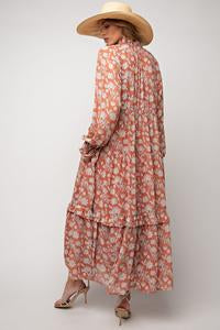 Rust Chiffon Floral Maxi Dress