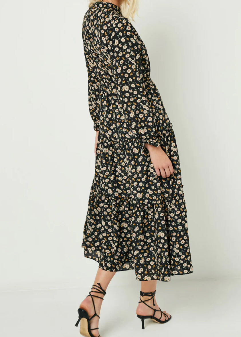 Black Daisy Floral Maxi Dress