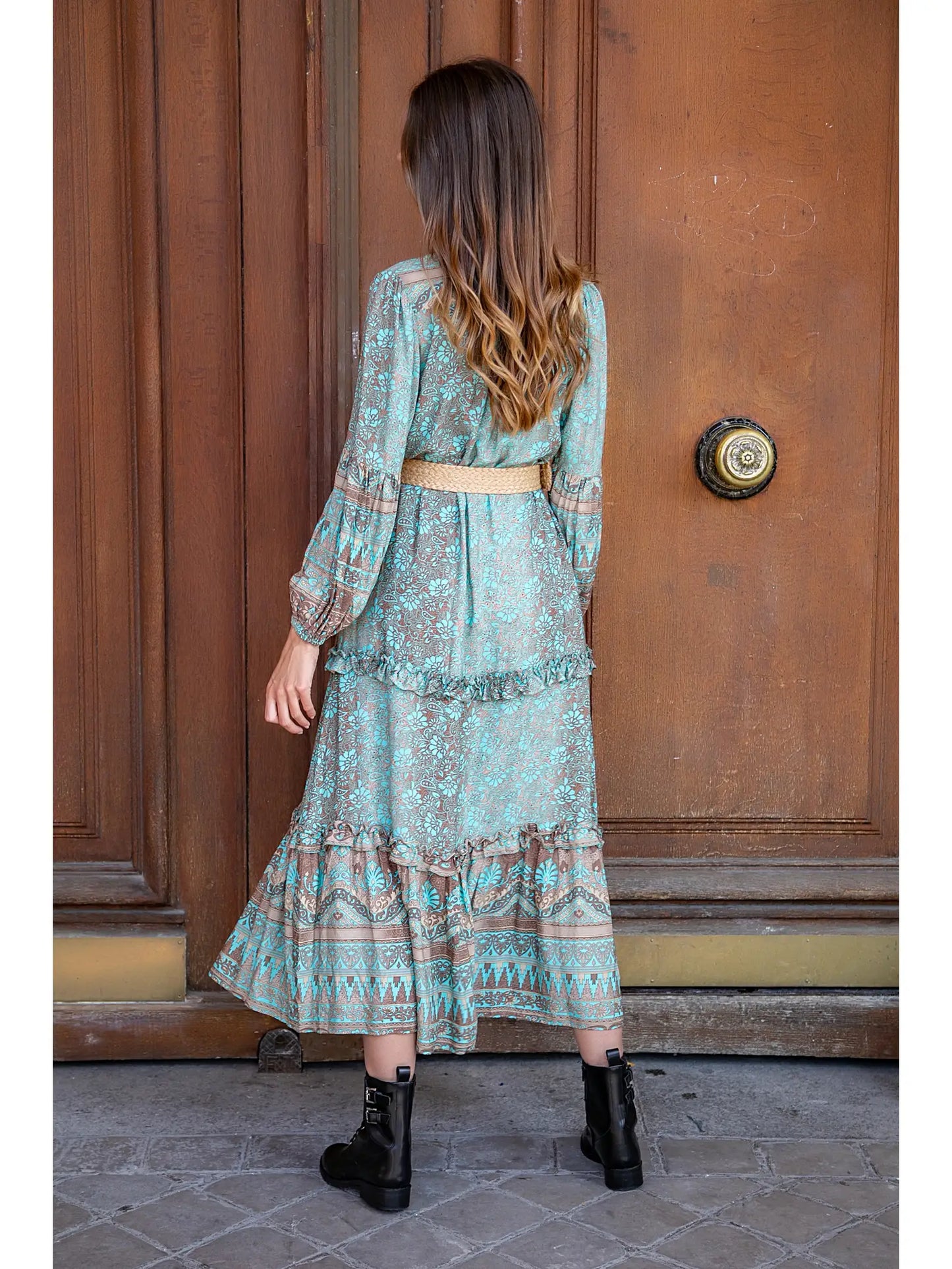 Teal tiered ruffle Maxi Dress