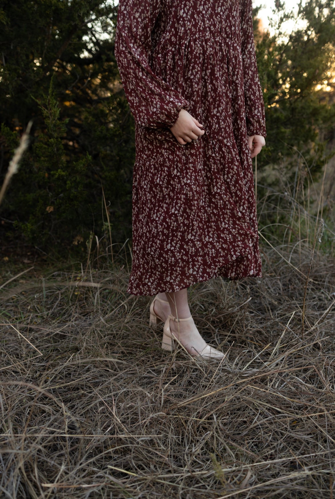 Burgundy Textured Woven Dress