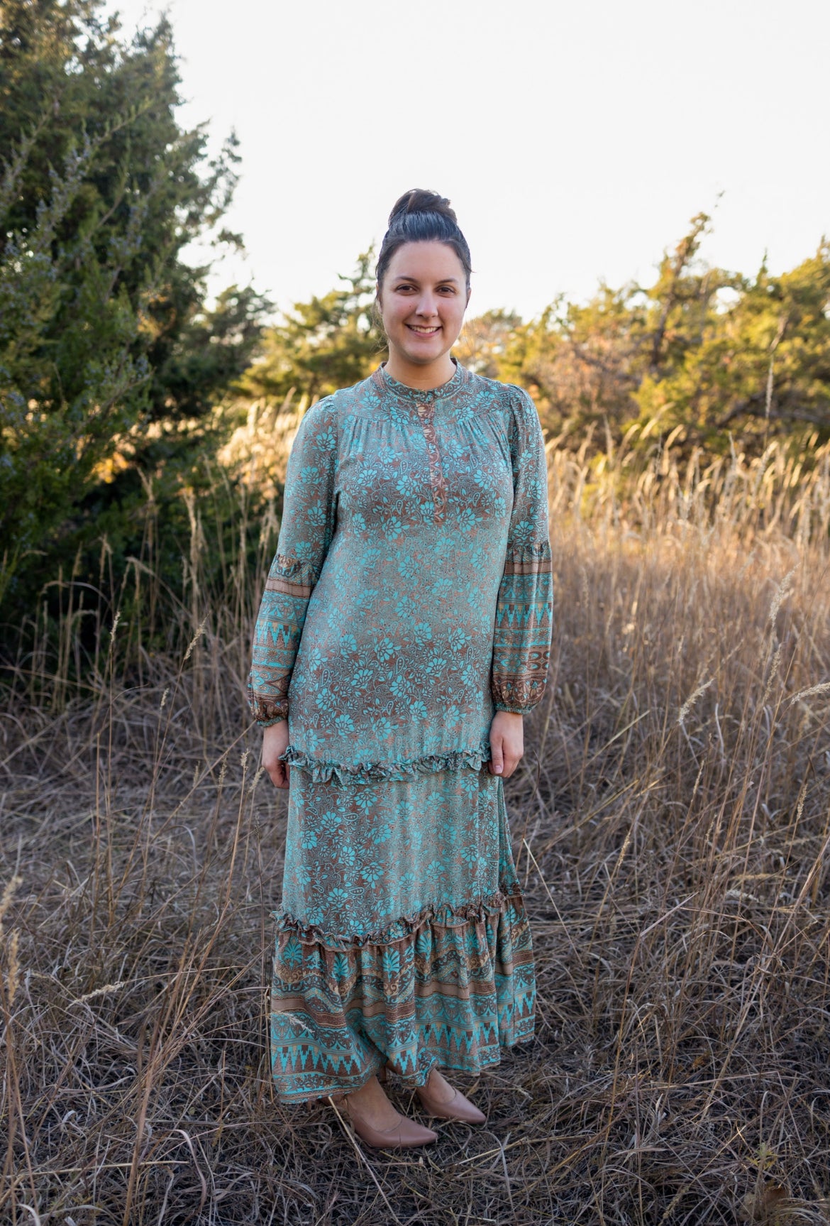 Teal tiered ruffle Maxi Dress