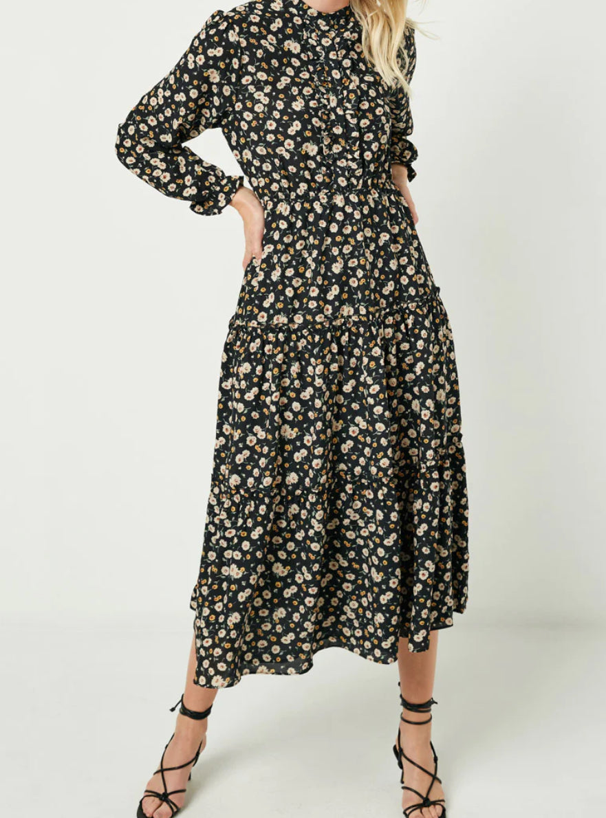 Black Daisy Floral Maxi Dress