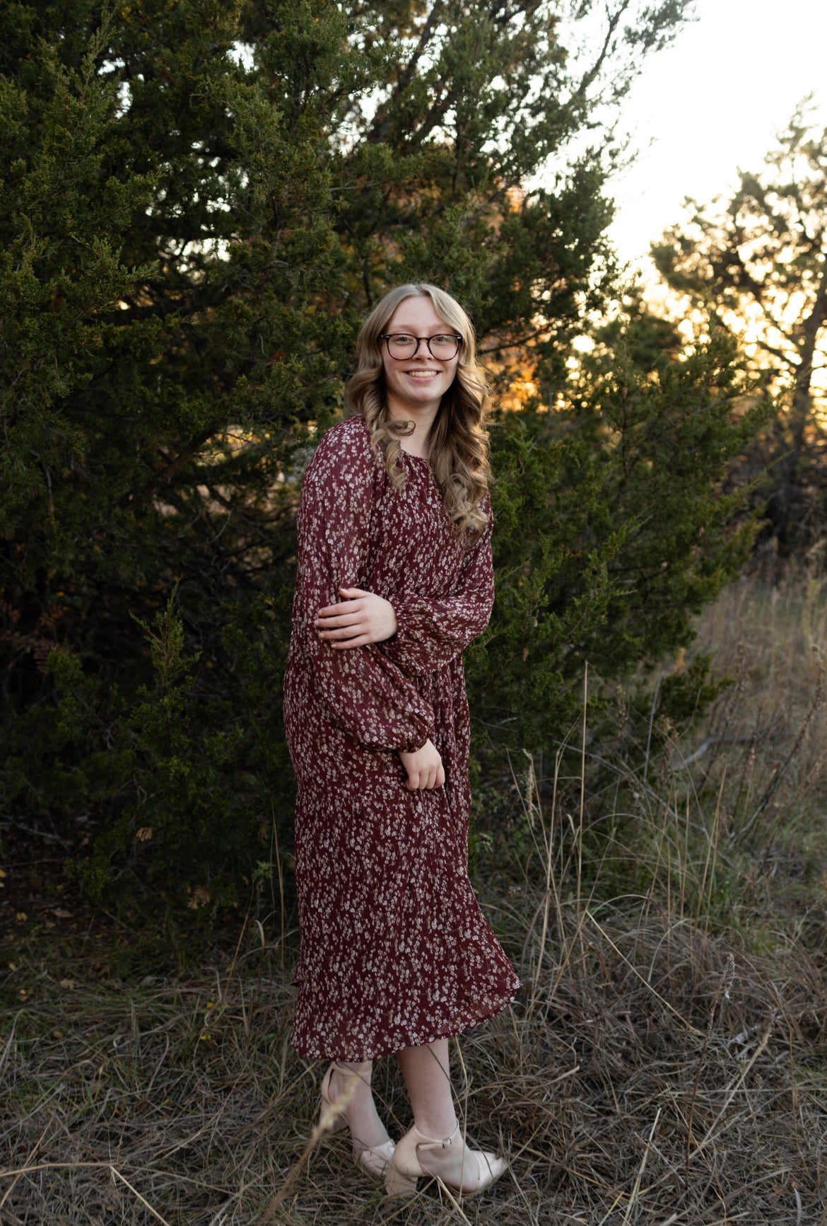 Burgundy Textured Woven Dress