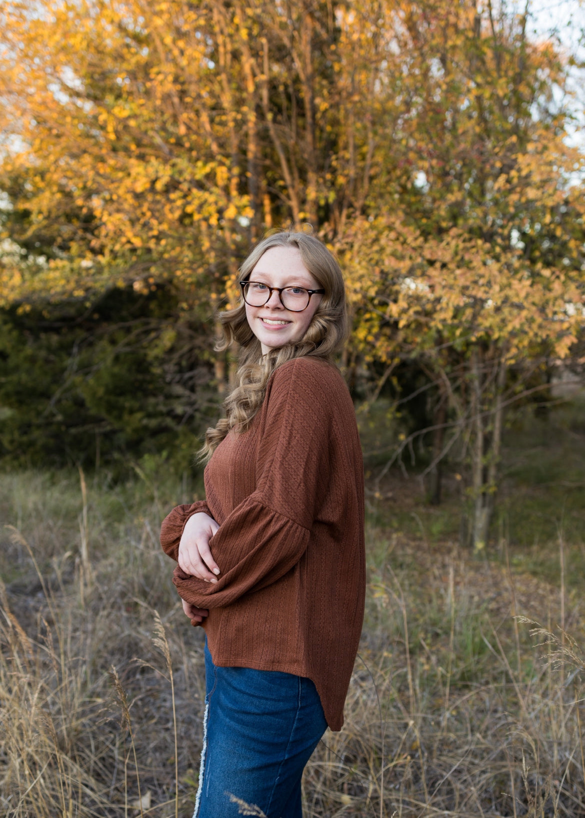 Golden Brown Puff Sleeve top